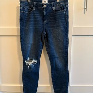 PAIGE Women's Dark Blue Distressed Jeans